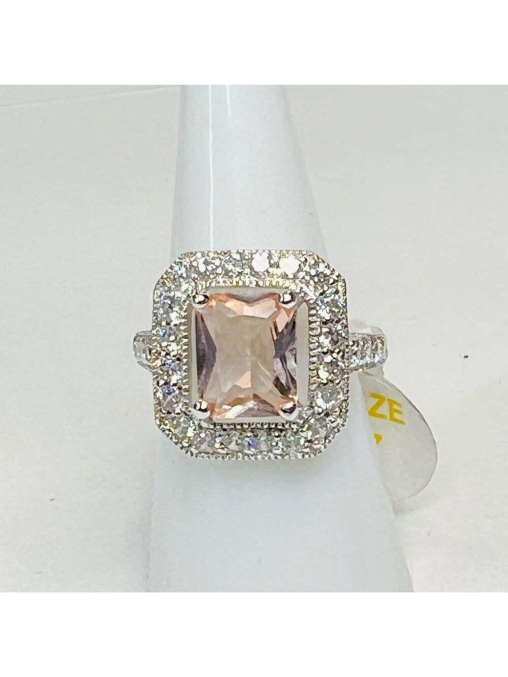Elegant Peach Halo Square-Cut Ring - Sparkling Silver Accent